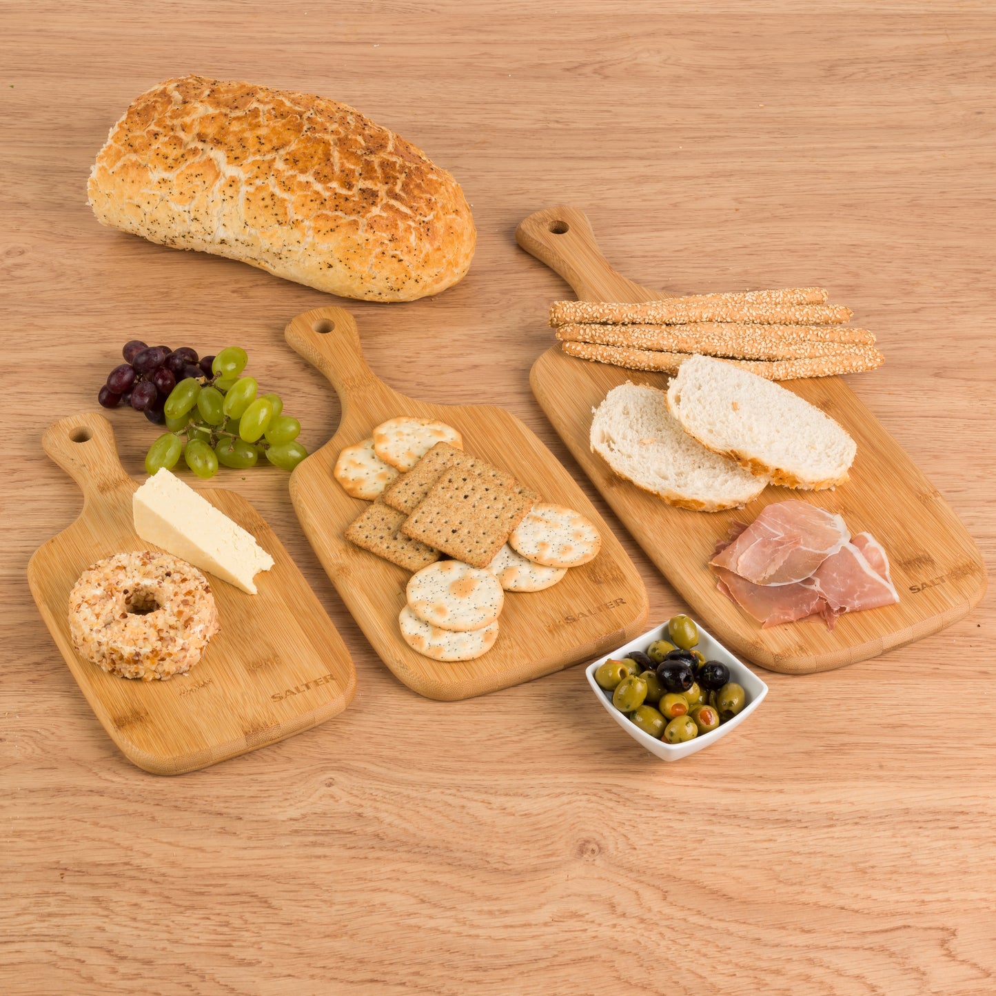 Salter 3 Piece Bamboo Paddle Chopping Board Set BW067322