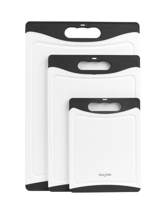 Salter 3pc Plastic Chopping Board Set – Black/White